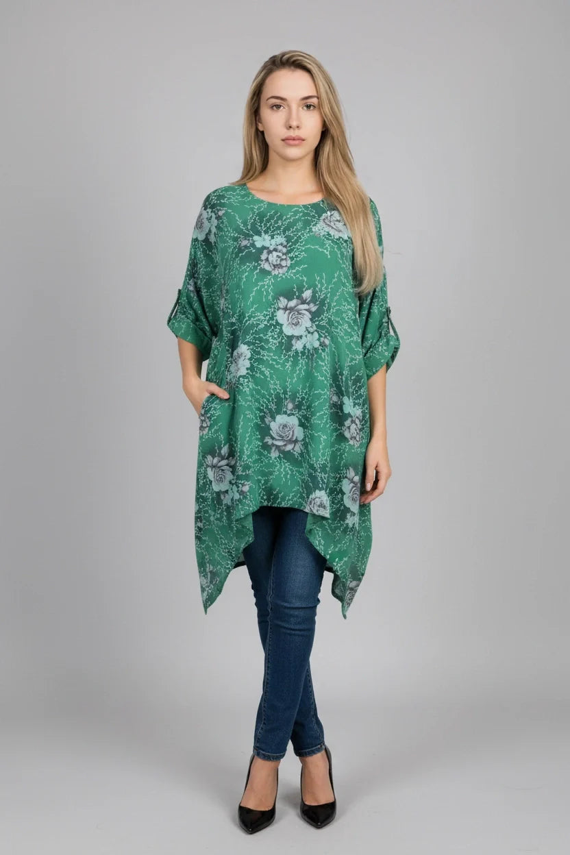Women Linen Tunic Top Green
