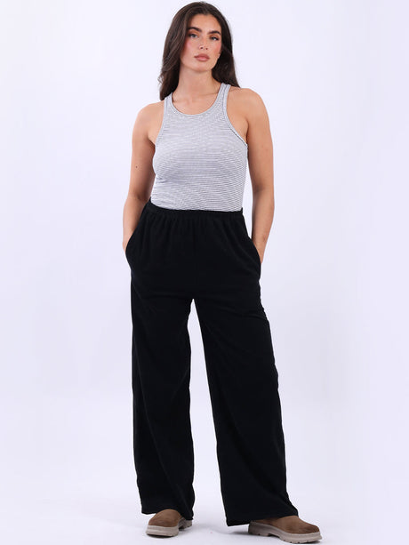 Ladies Plain Wide Leg Cotton Corduroy Trouser