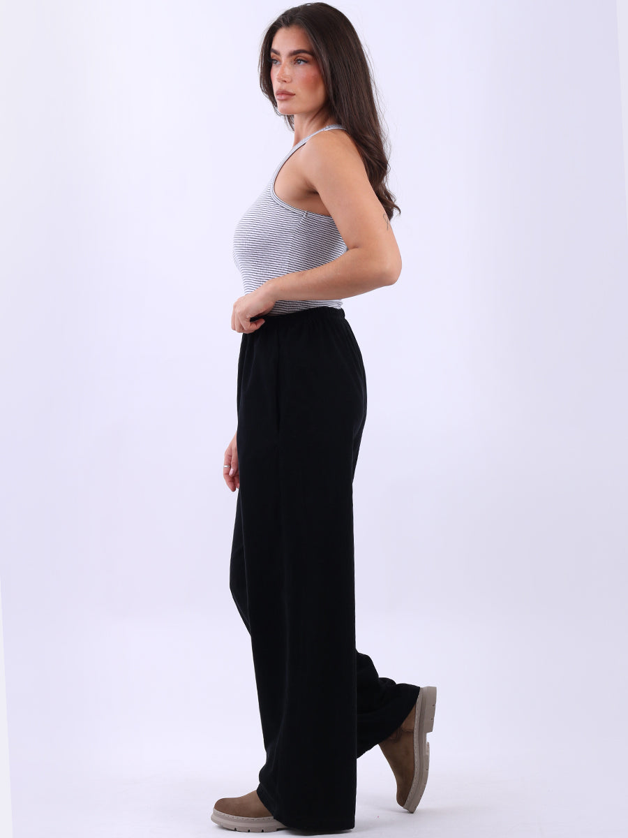 Ladies Plain Wide Leg Cotton Corduroy Trouser