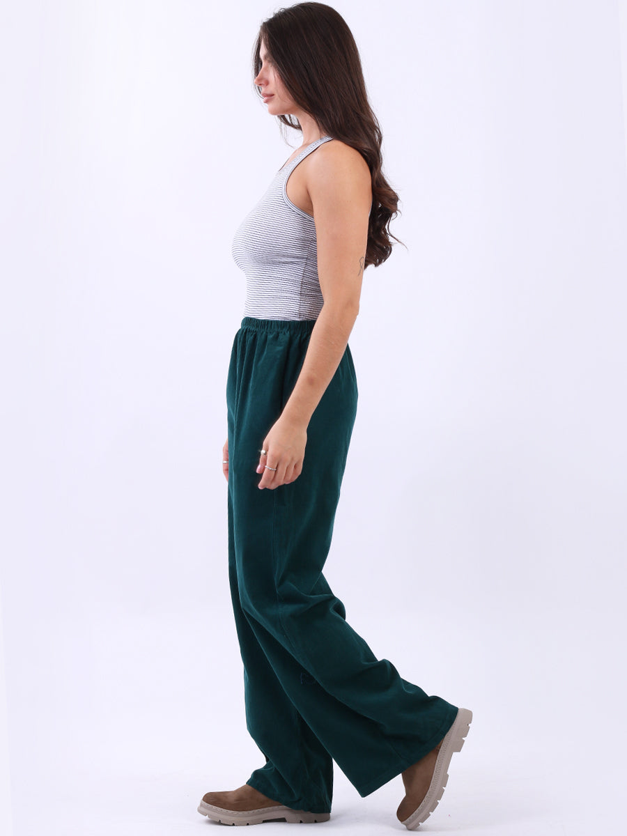 Ladies Plain Wide Leg Cotton Corduroy Trouser