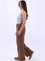 Ladies Plain Wide Leg Cotton Corduroy Trouser