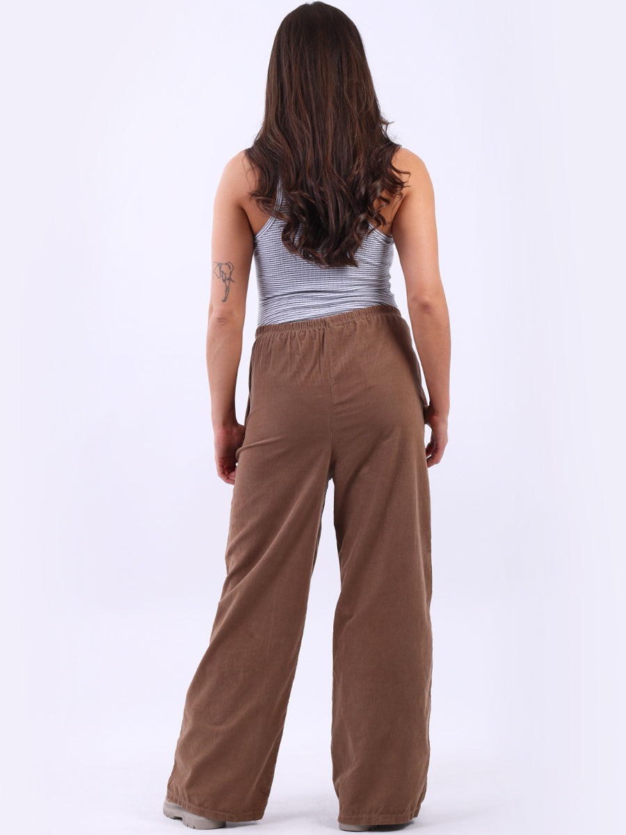 Ladies Plain Wide Leg Cotton Corduroy Trouser