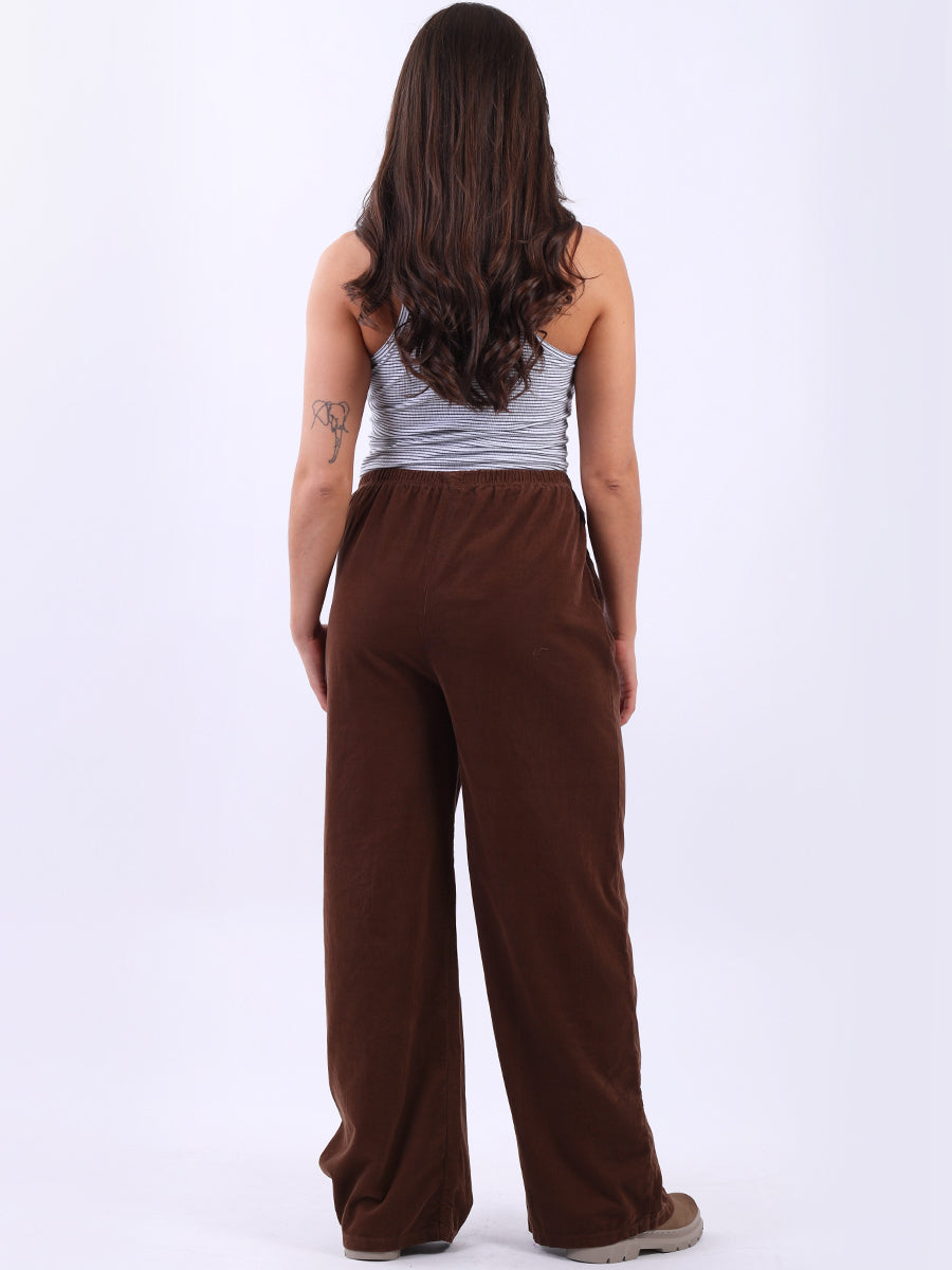 Ladies Plain Wide Leg Cotton Corduroy Trouser