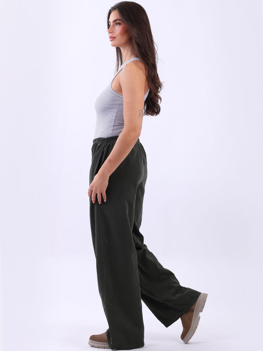 Ladies Plain Wide Leg Cotton Corduroy Trouser