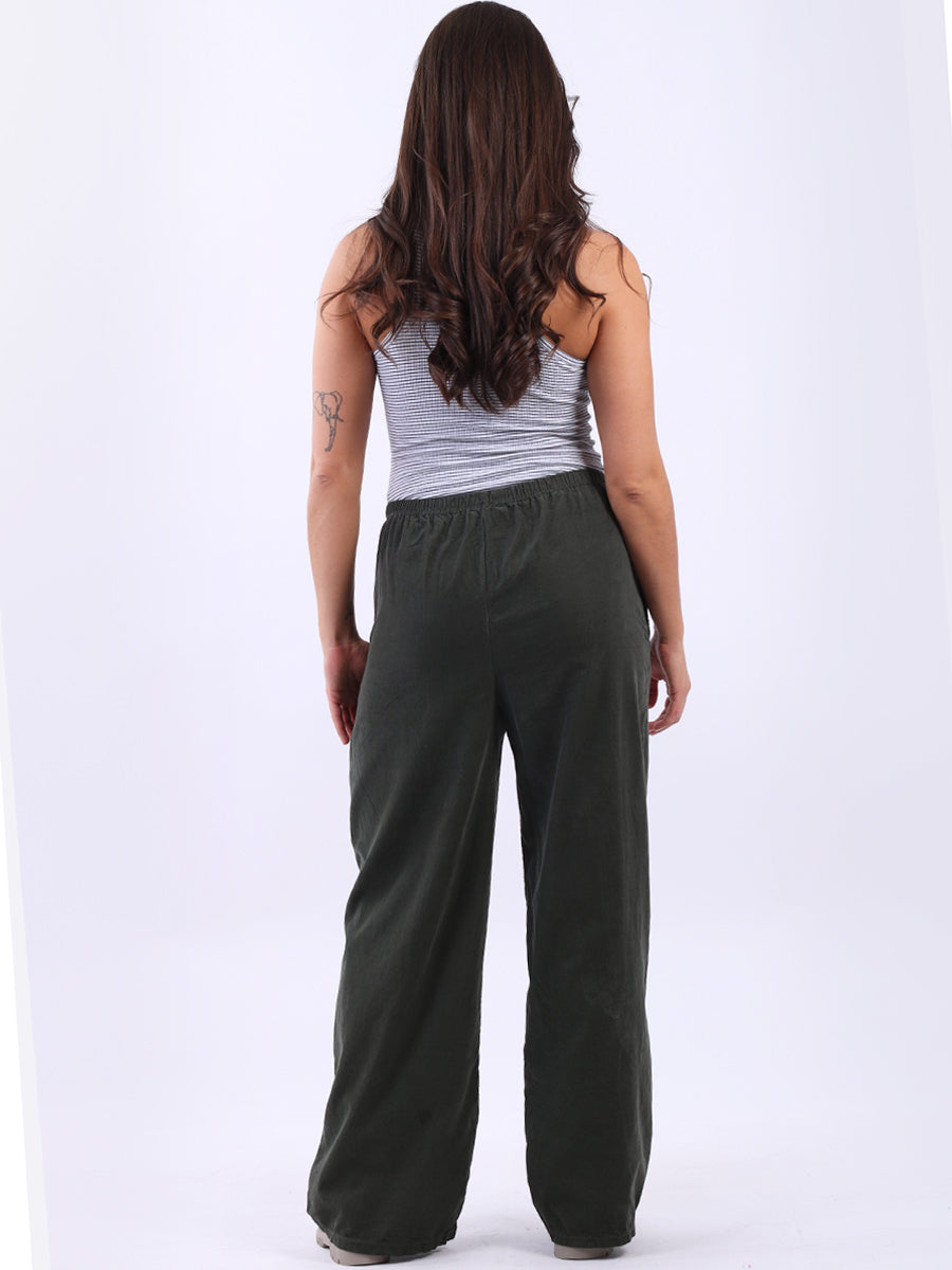 Ladies Plain Wide Leg Cotton Corduroy Trouser