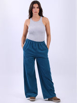 Ladies Plain Wide Leg Cotton Corduroy Trouser