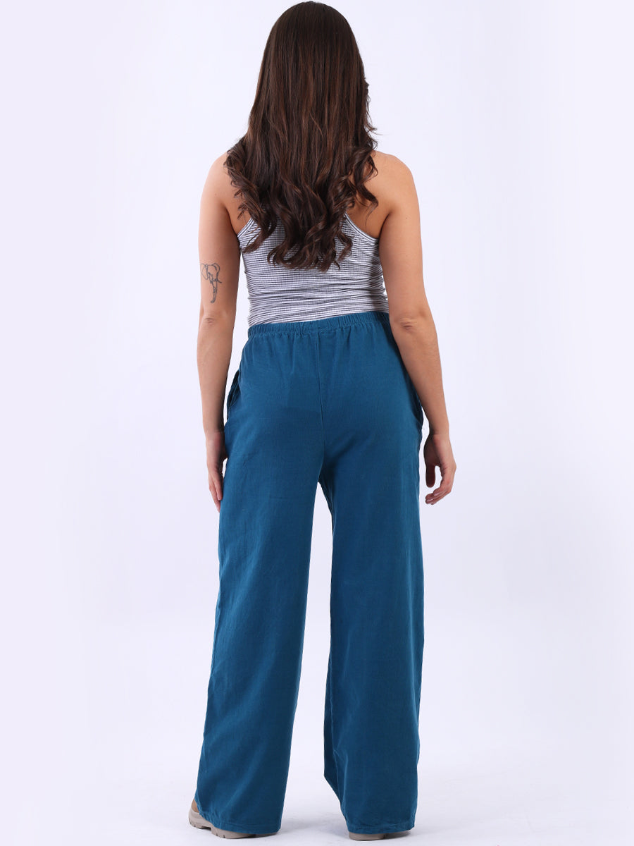 Ladies Plain Wide Leg Cotton Corduroy Trouser