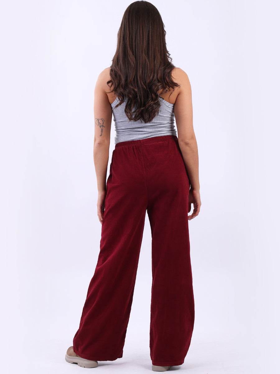 Ladies Plain Wide Leg Cotton Corduroy Trouser