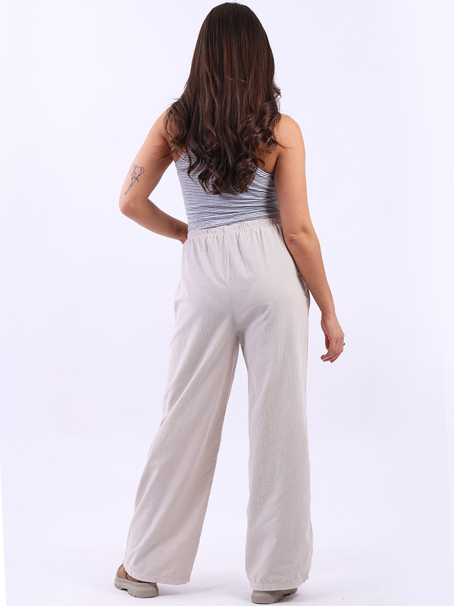 Ladies Plain Wide Leg Cotton Corduroy Trouser