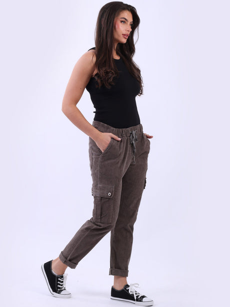 Women Plain Regular Fit Cargo Magic Pant