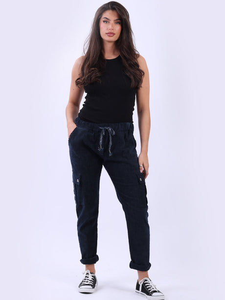 Women Plain Regular Fit Cargo Magic Pant