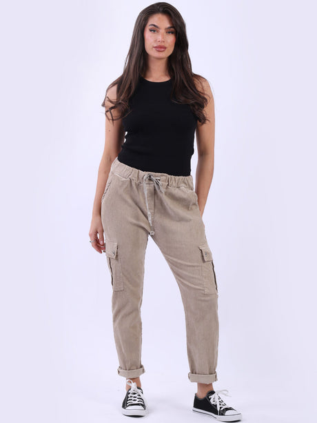 Women Plain Regular Fit Cargo Magic Pant