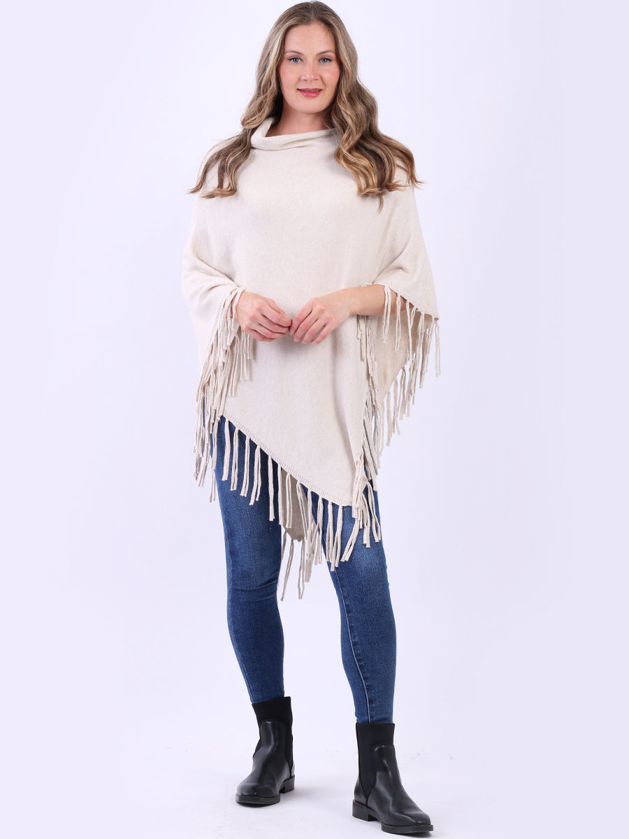 Cozy Cowl Neck Ladies Knitted Fringe Poncho