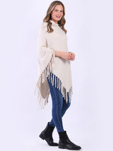 Cozy Cowl Neck Ladies Knitted Fringe Poncho