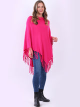 Cozy Cowl Neck Ladies Knitted Fringe Poncho