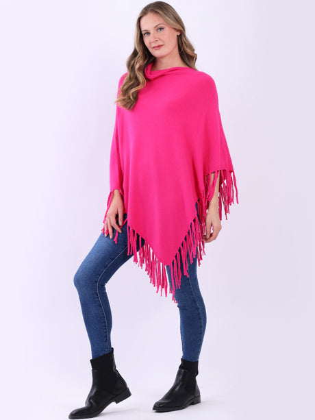 Cozy Cowl Neck Ladies Knitted Fringe Poncho