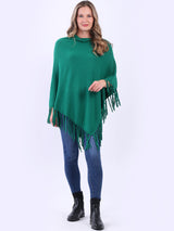 Cozy Cowl Neck Ladies Knitted Fringe Poncho