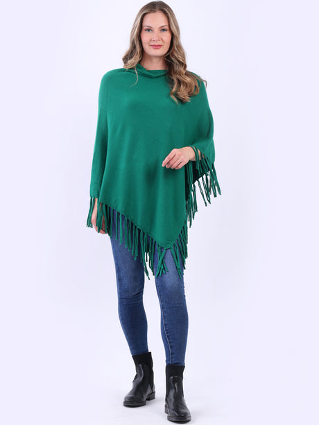 Cozy Cowl Neck Ladies Knitted Fringe Poncho