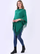 Cozy Cowl Neck Ladies Knitted Fringe Poncho