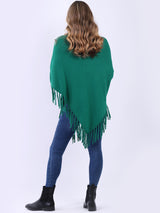 Cozy Cowl Neck Ladies Knitted Fringe Poncho