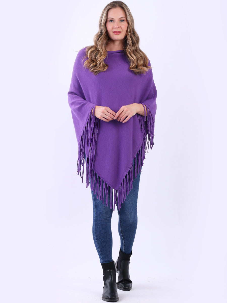 Cozy Cowl Neck Ladies Knitted Fringe Poncho