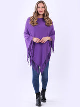 Cozy Cowl Neck Ladies Knitted Fringe Poncho