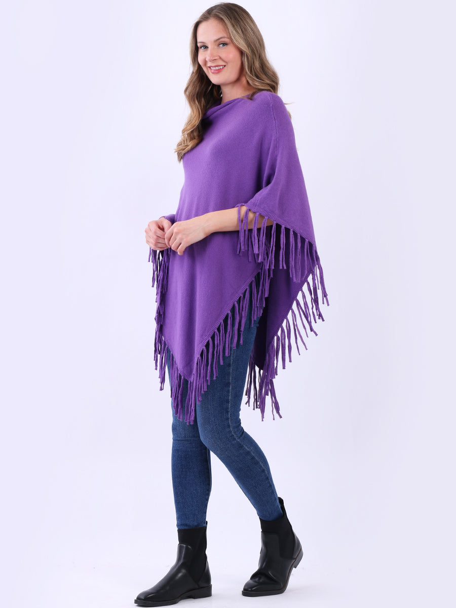 Cozy Cowl Neck Ladies Knitted Fringe Poncho