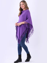 Cozy Cowl Neck Ladies Knitted Fringe Poncho