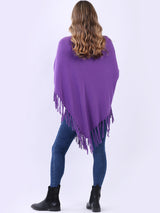 Cozy Cowl Neck Ladies Knitted Fringe Poncho