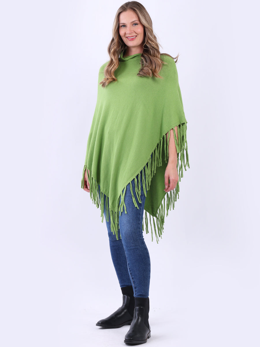 Cozy Cowl Neck Ladies Knitted Fringe Poncho