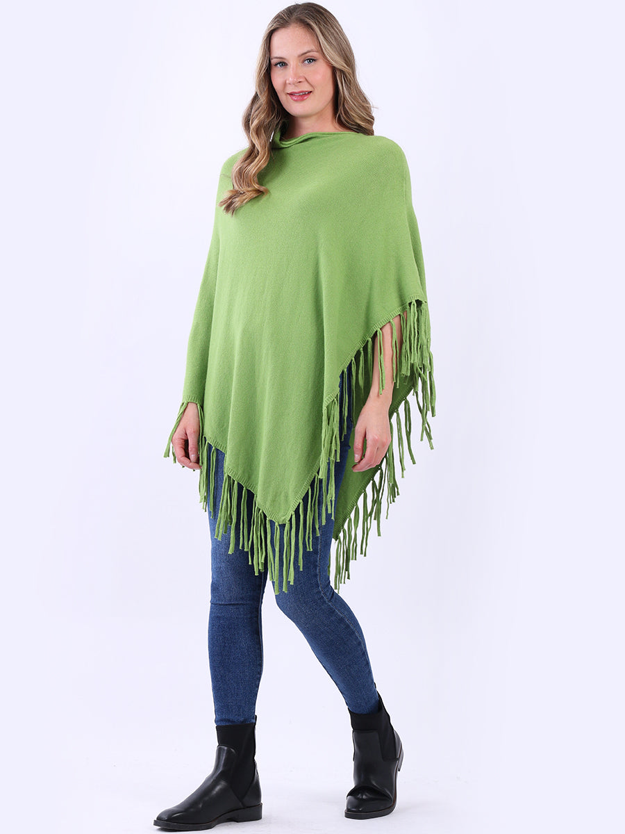 Cozy Cowl Neck Ladies Knitted Fringe Poncho