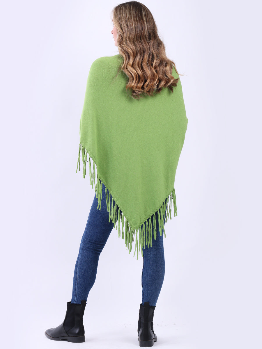 Cozy Cowl Neck Ladies Knitted Fringe Poncho