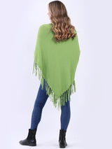 Cozy Cowl Neck Ladies Knitted Fringe Poncho