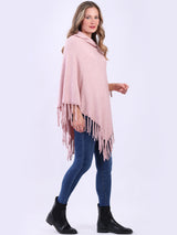 Cozy Cowl Neck Ladies Knitted Fringe Poncho