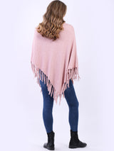 Cozy Cowl Neck Ladies Knitted Fringe Poncho