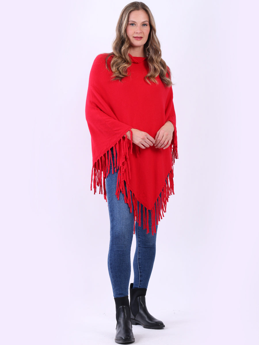 Cozy Cowl Neck Ladies Knitted Fringe Poncho