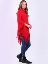 Cozy Cowl Neck Ladies Knitted Fringe Poncho