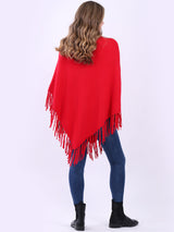 Cozy Cowl Neck Ladies Knitted Fringe Poncho