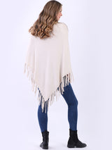 Cozy Cowl Neck Ladies Knitted Fringe Poncho