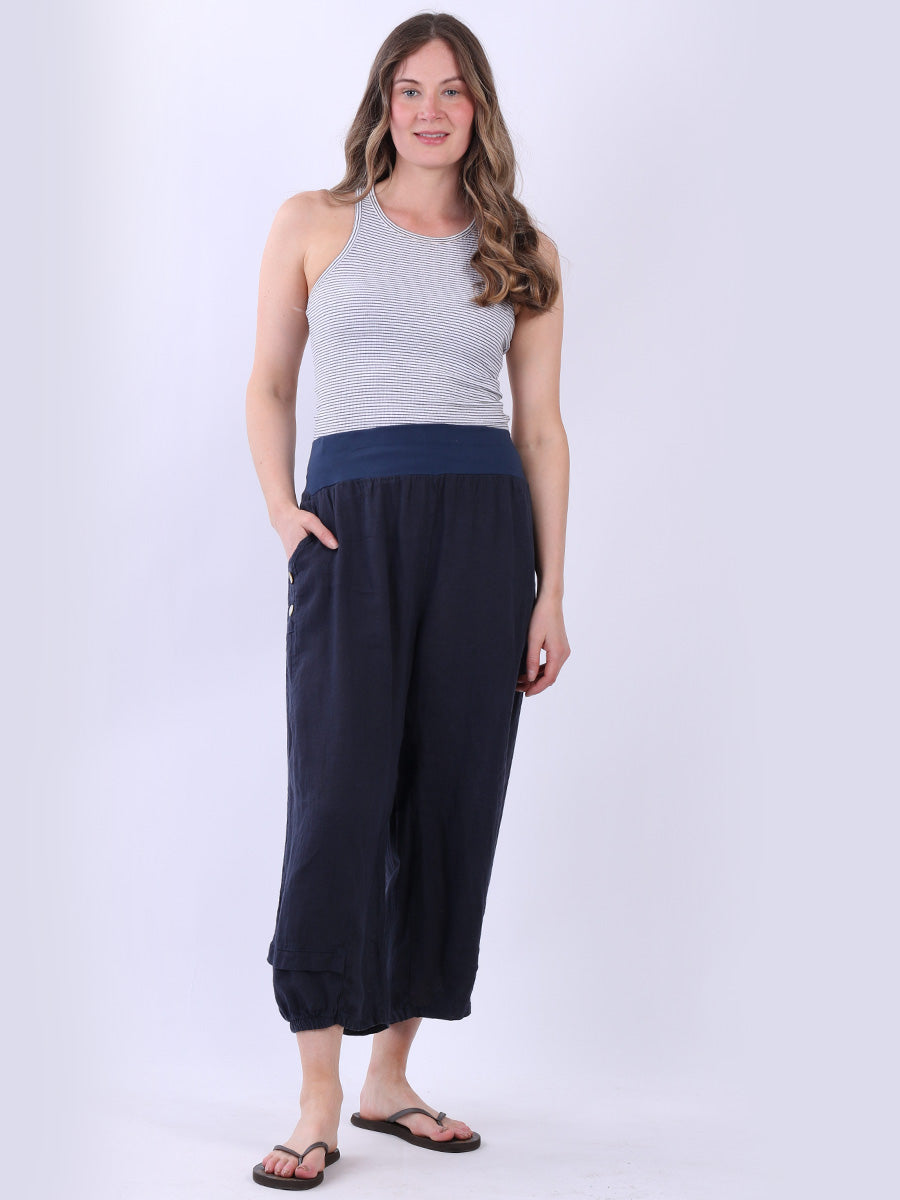 Plain Linen Plus Size Slouchy Culottes