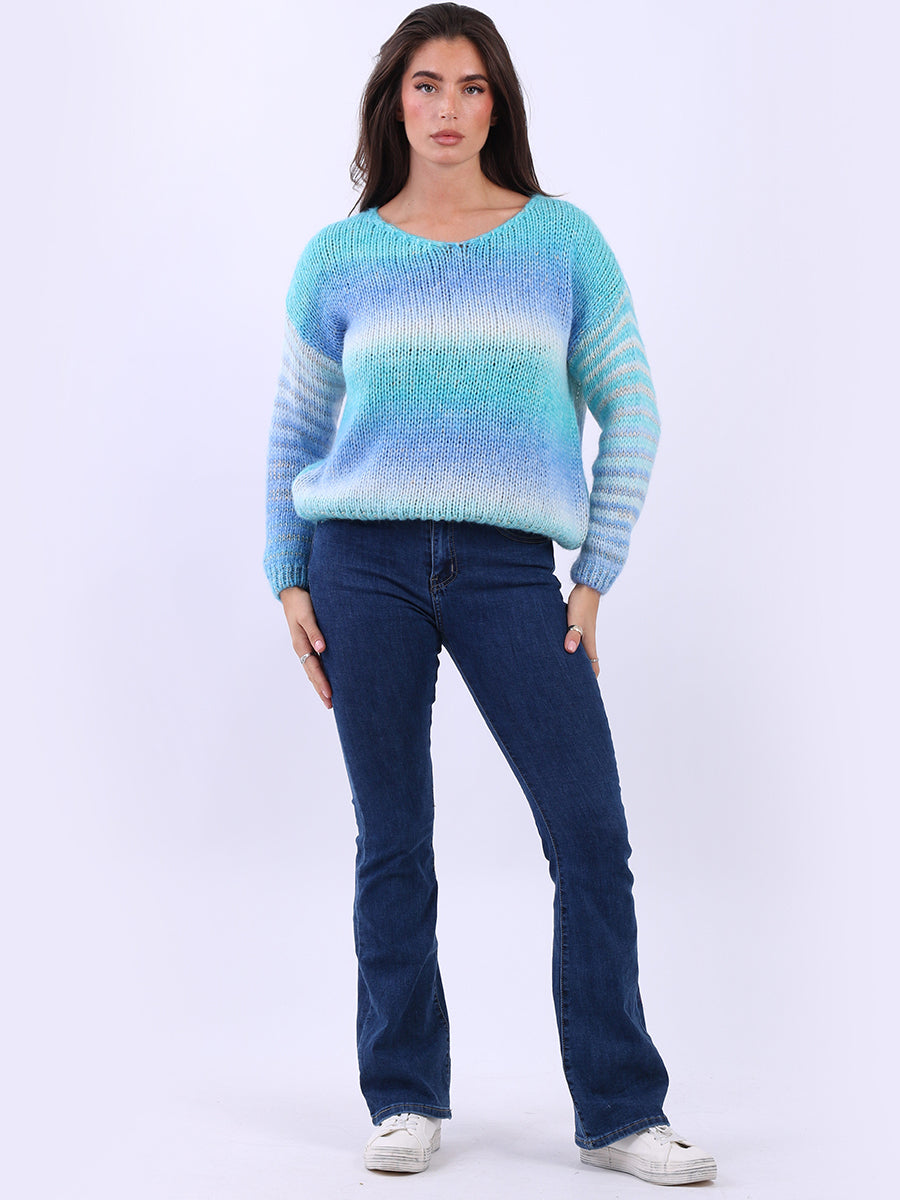 Women V-Neck Crop Knitted Rainbow Sweater