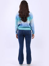 Women V-Neck Crop Knitted Rainbow Sweater