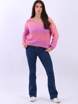 Women V-Neck Crop Knitted Rainbow Sweater