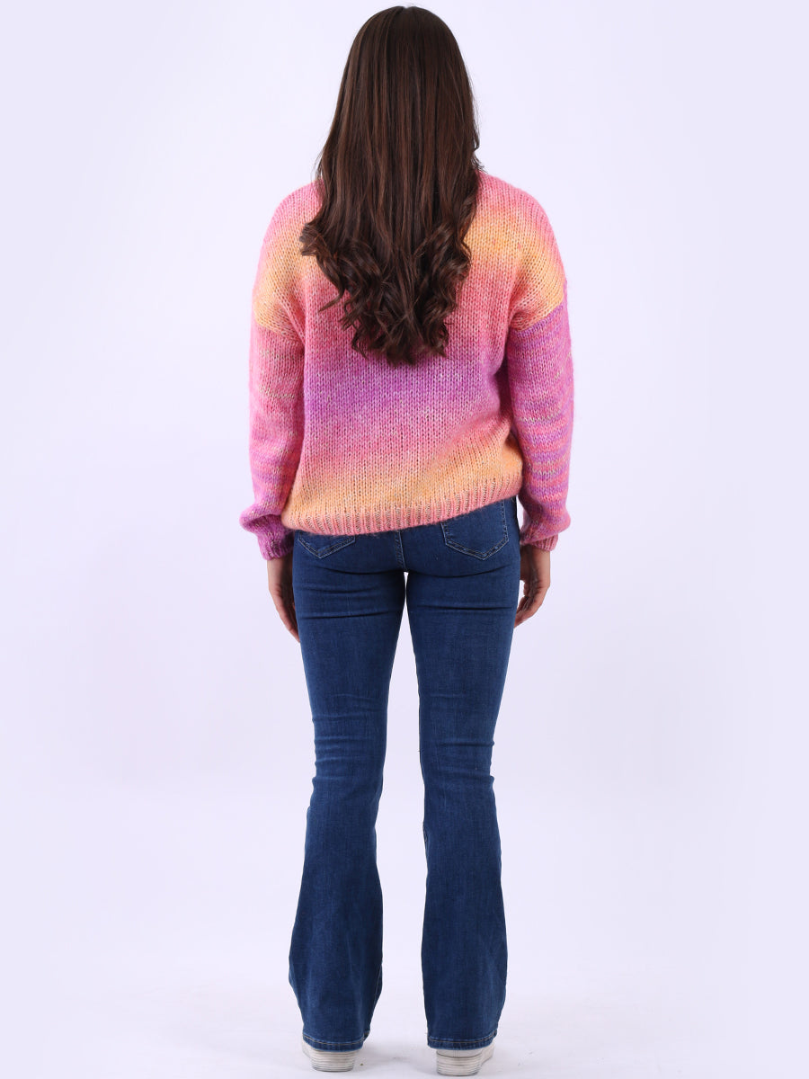 Women V-Neck Crop Knitted Rainbow Sweater