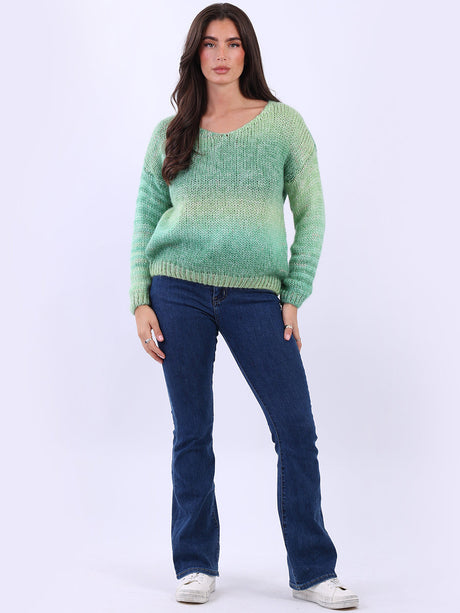 Women V-Neck Crop Knitted Rainbow Sweater