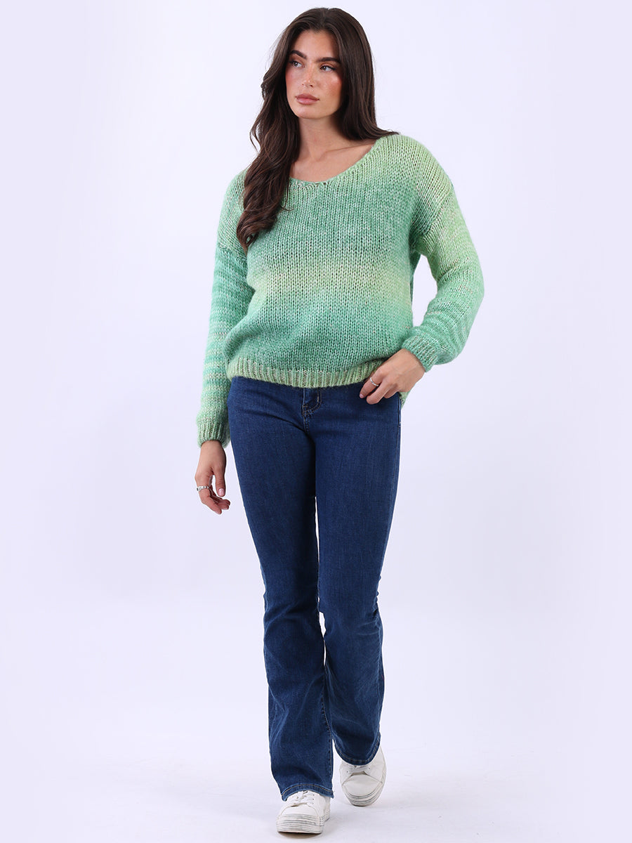 Women V-Neck Crop Knitted Rainbow Sweater