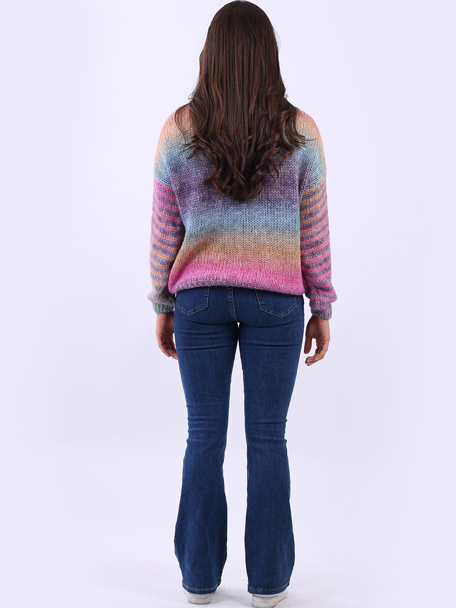 Women V-Neck Crop Knitted Rainbow Sweater