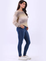 Women V-Neck Crop Knitted Rainbow Sweater