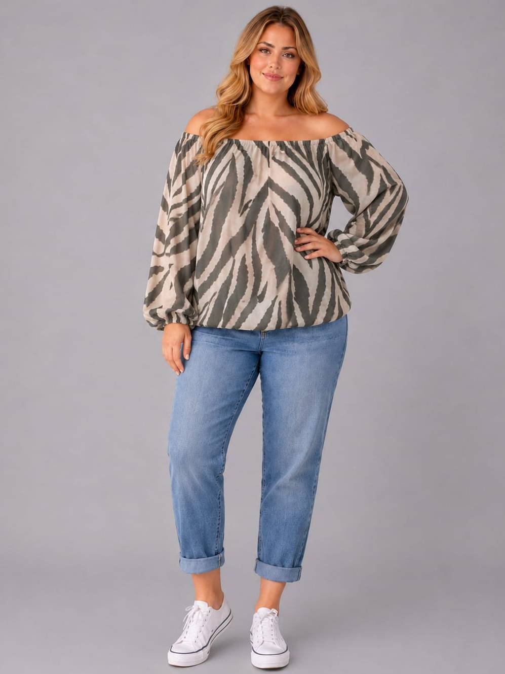 Plus Size Off Shoulder Top Khaki