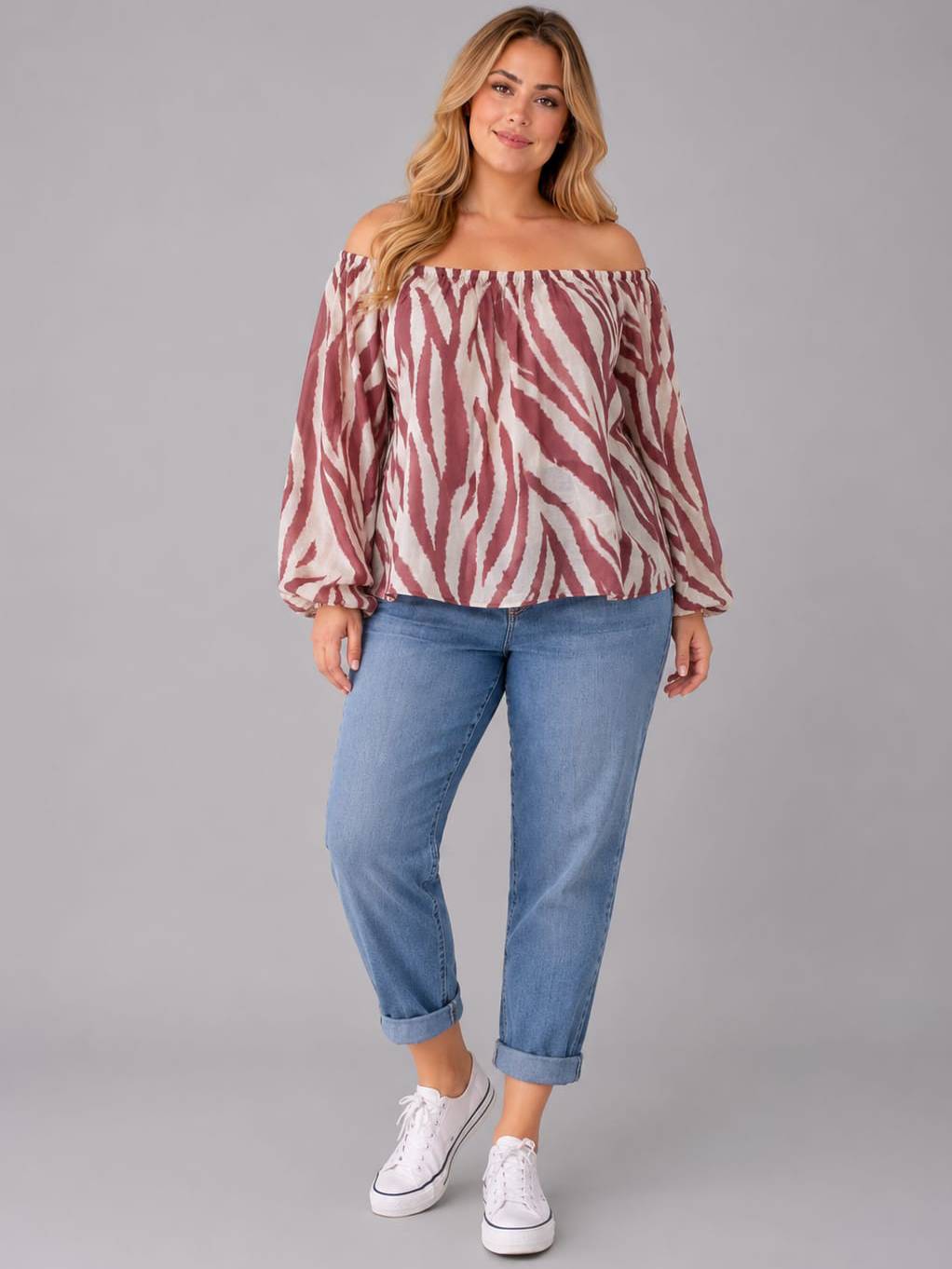 Plus Size Off Shoulder Top Wine